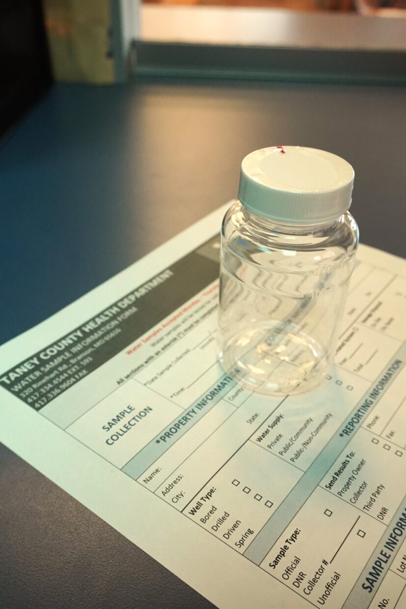 Water sample container and form.