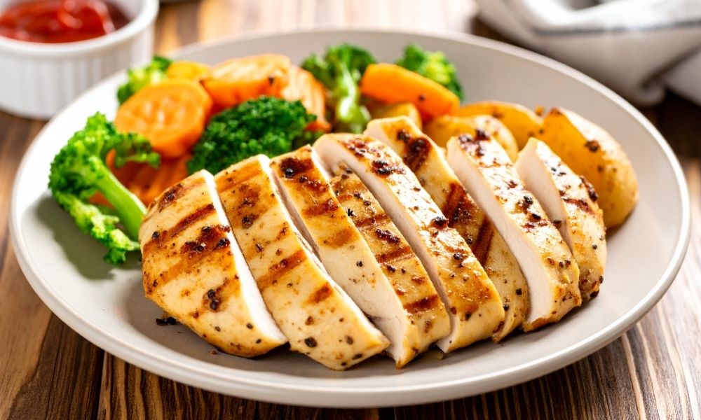 meal of chicken and vegetables on plate