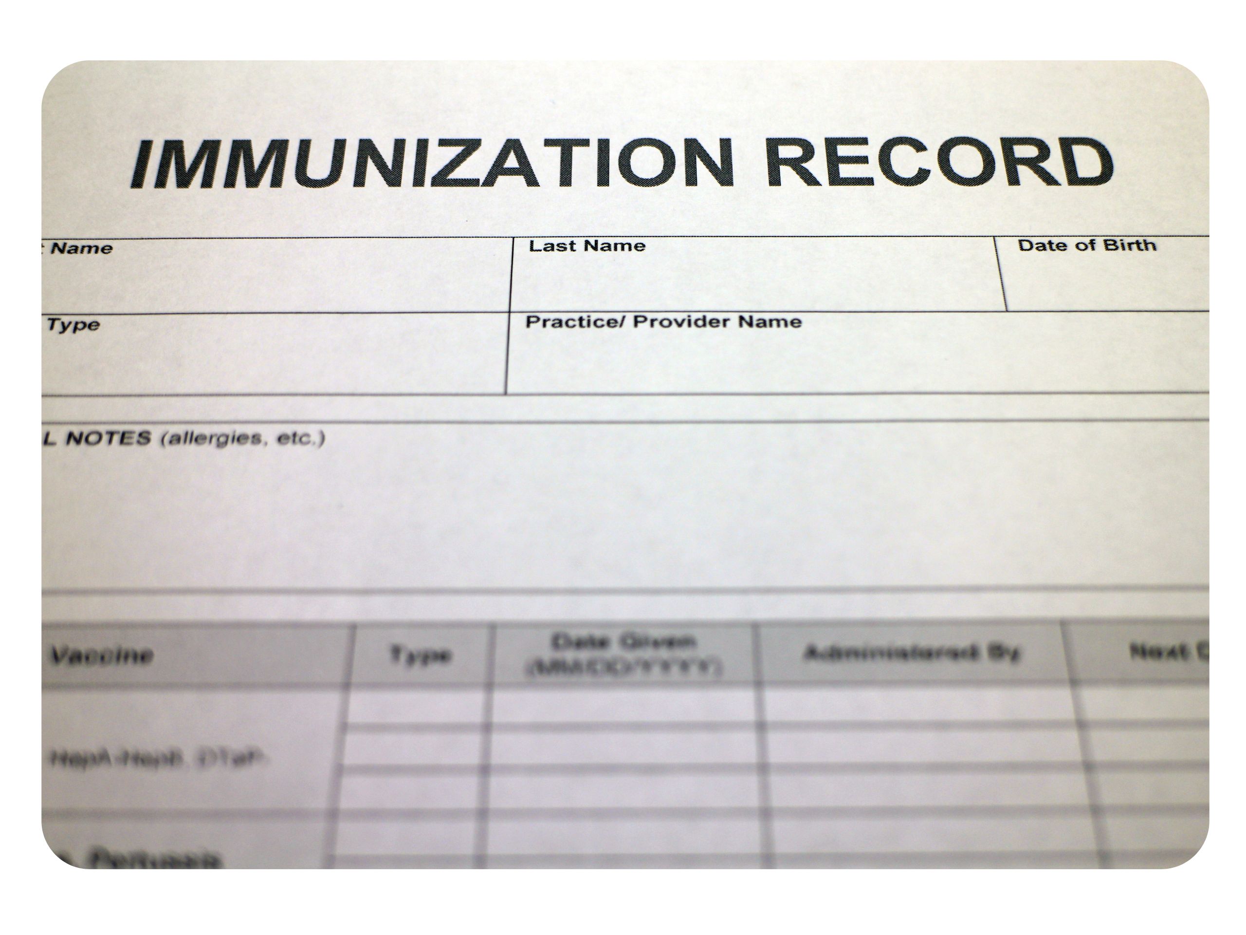 Picture of a blank immunization card.